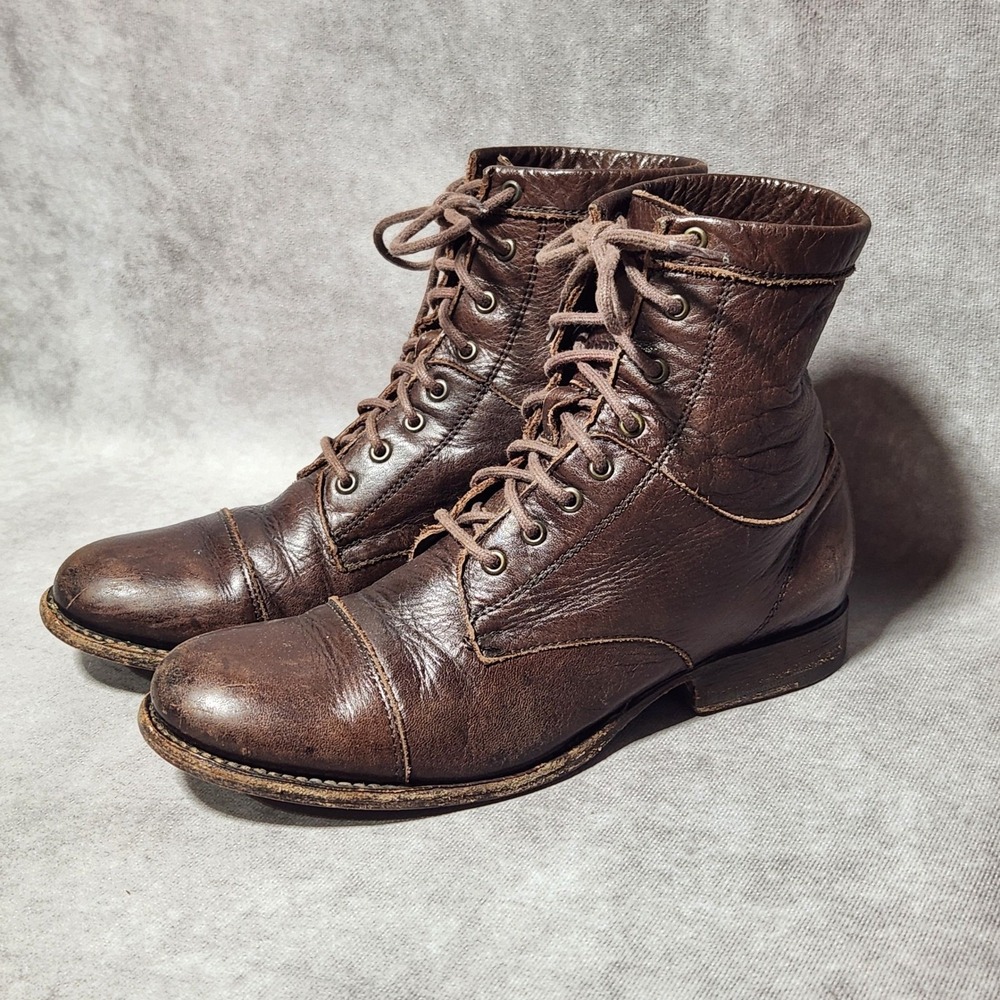 Frye Erin Lace Up Dark Brown Leather Cap Toe Combat Boots 4001 Size 6